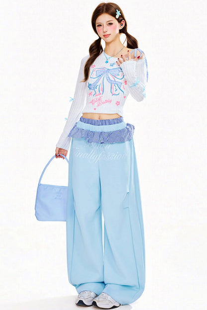 Check Ruffle Wide Leg Pants