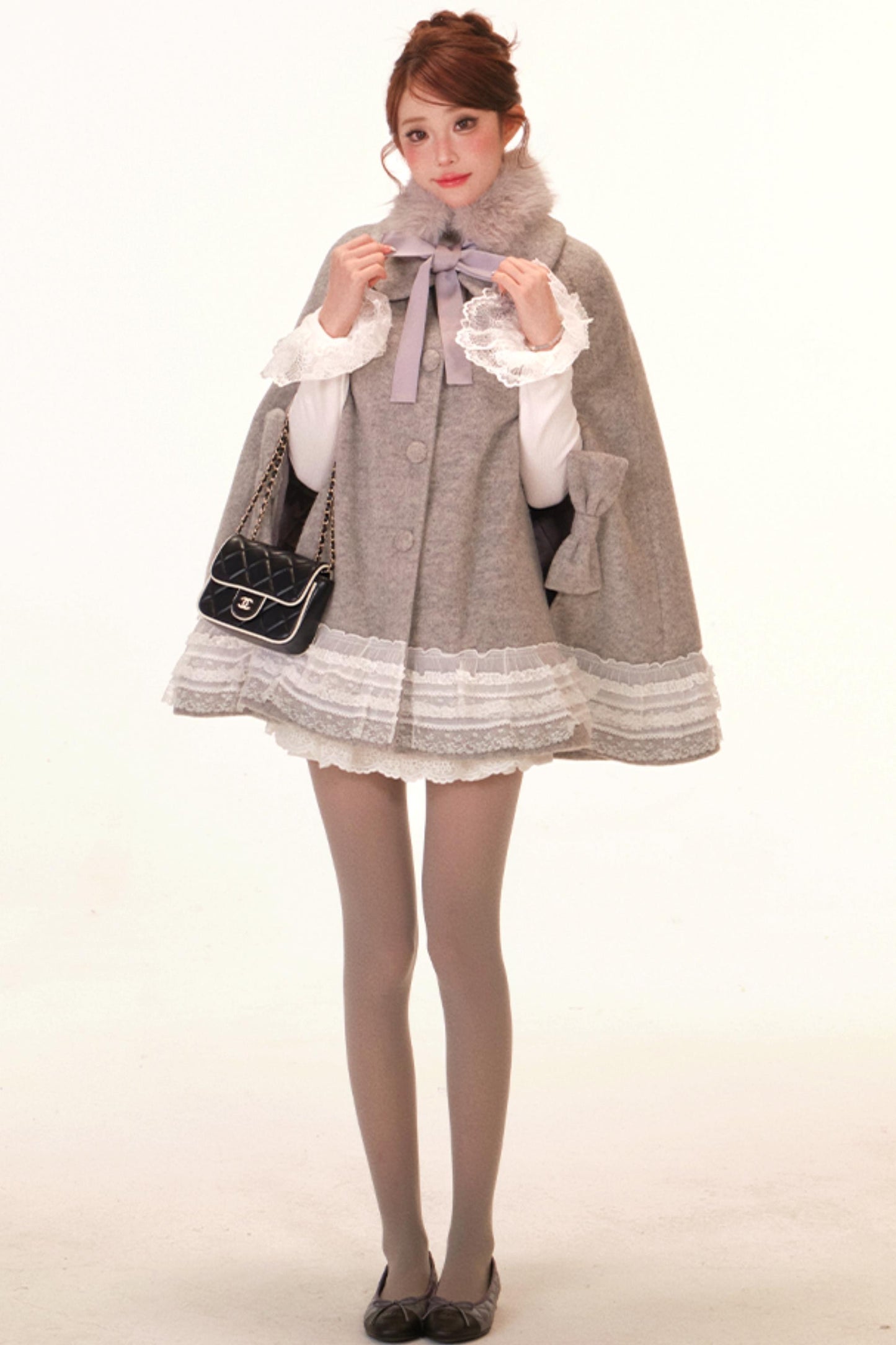 Lace-Trim Cape Coat + Top + Scarf