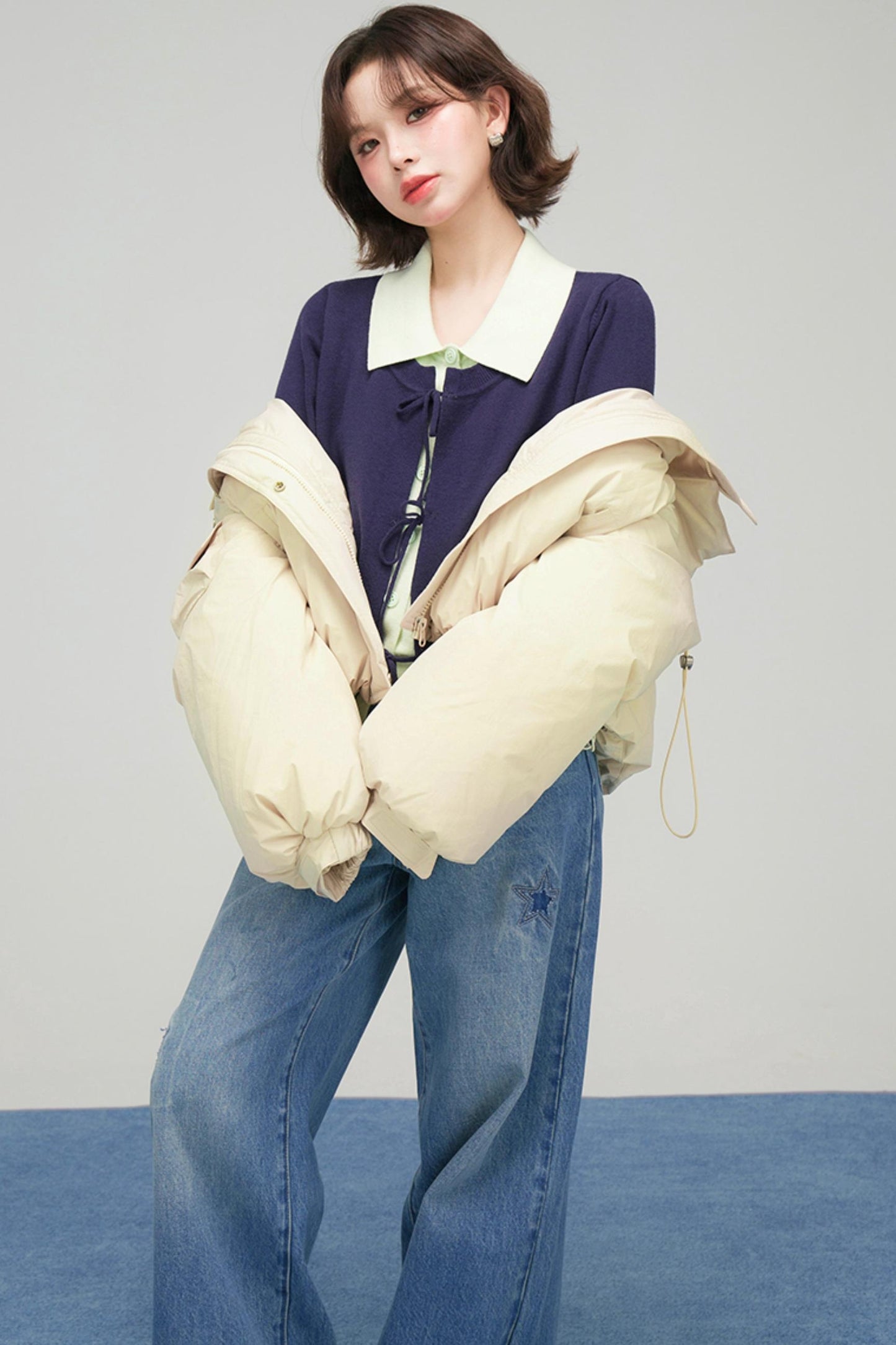 オートミールショートダウンジャケット