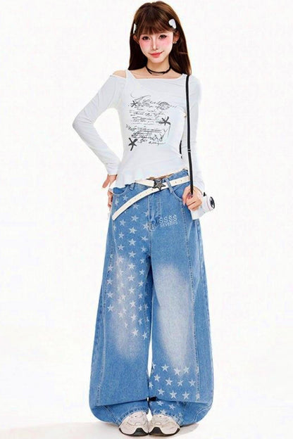 Retro Star Osh Design Wide Denim Pants