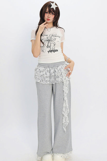 Lace Layered Wide-Leg Pants