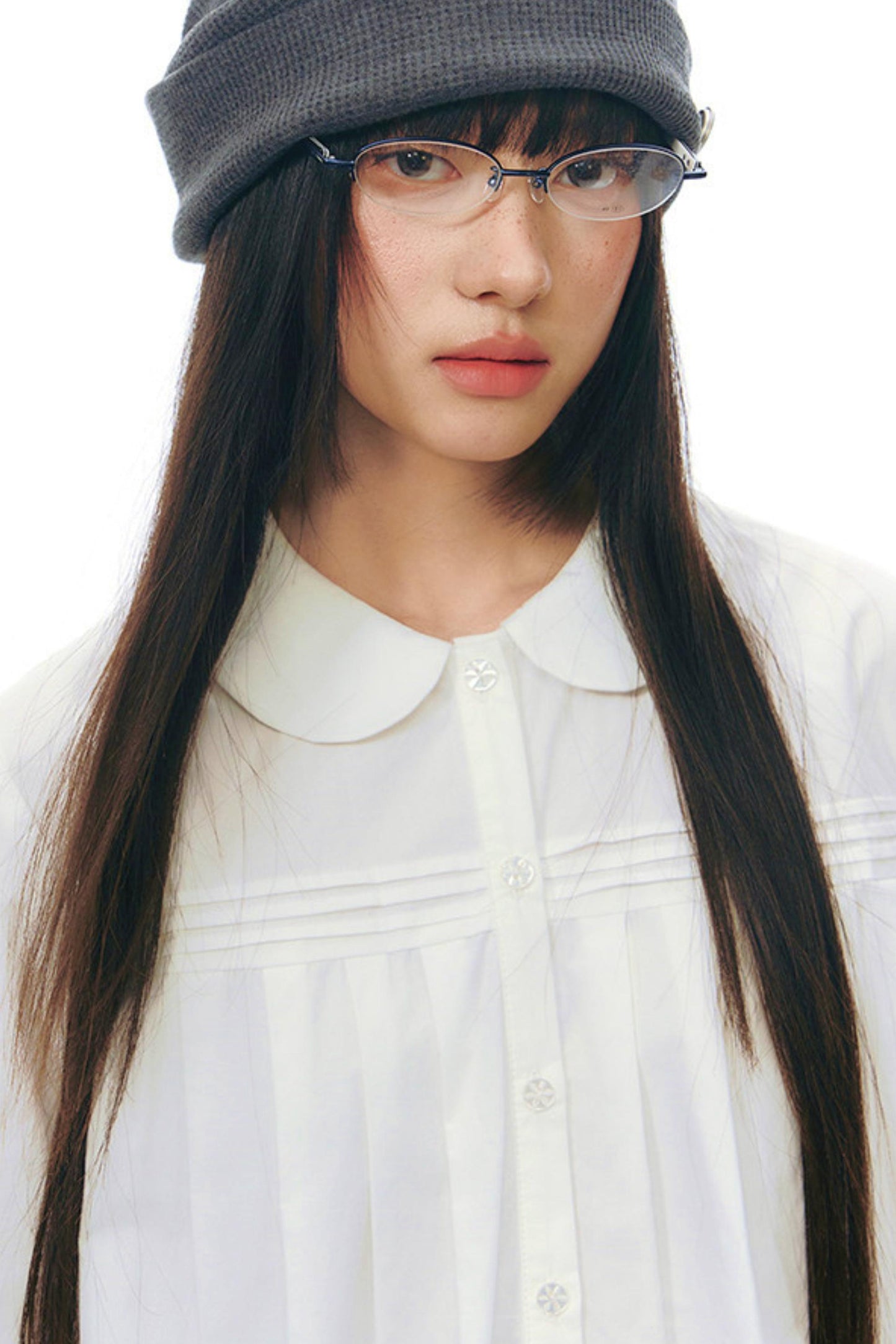 ドールカラープリーツコットンブラウス