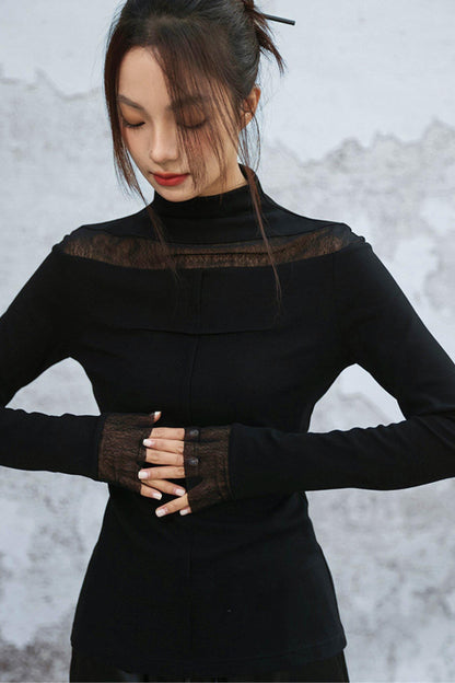 Black wool high neck top