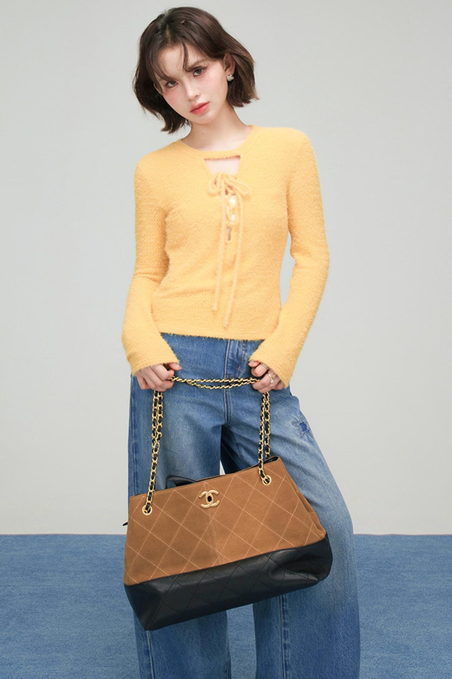 プチハニーリボンカラーニットトップス