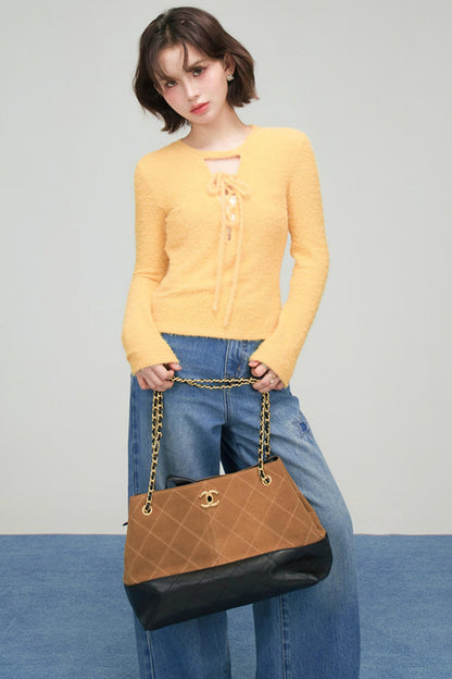 プチハニーリボンカラーニットトップス