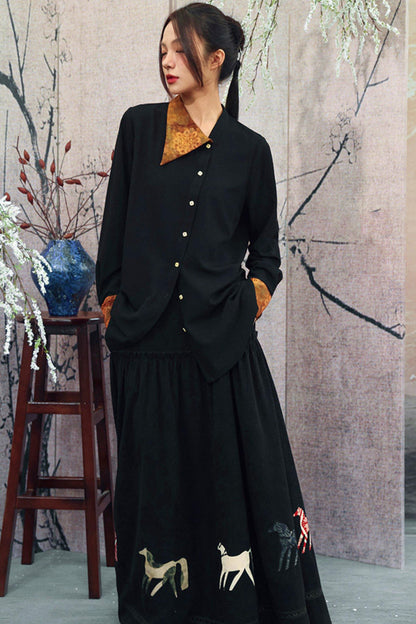 Goldener Drache Diagonal Kragenhemd