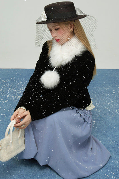 ベルベットカラーブロックドファーコラージャケット