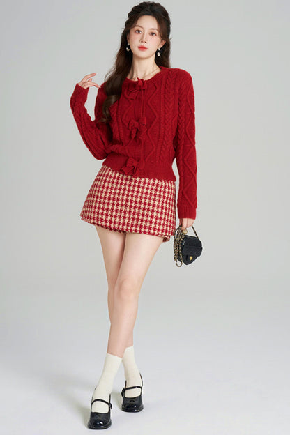 リボンケーブルニットカーディガン