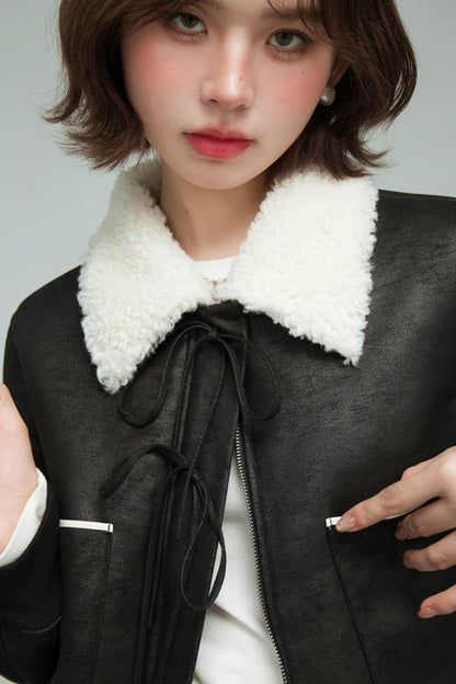 カラーブロックドシアリングコート