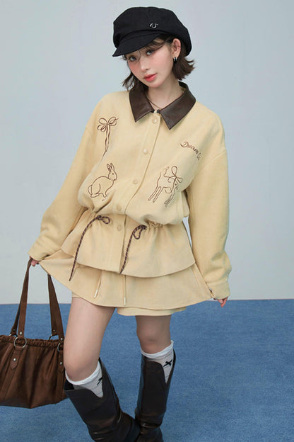 ウィートベージュエンブロイダージャケットセットアップ