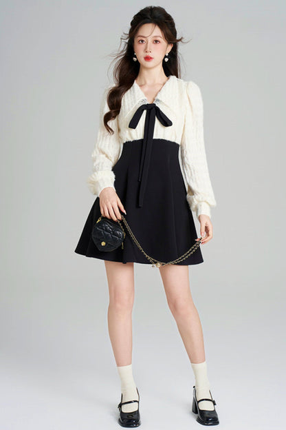 French Plush Patchwork Dress