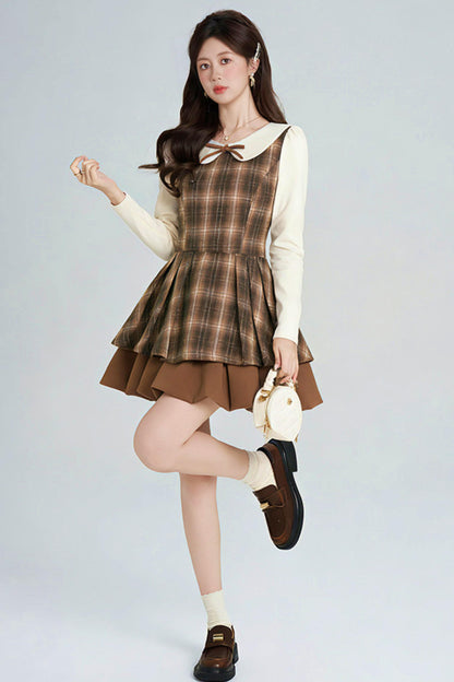 Khaki Plaid Bubble Dress