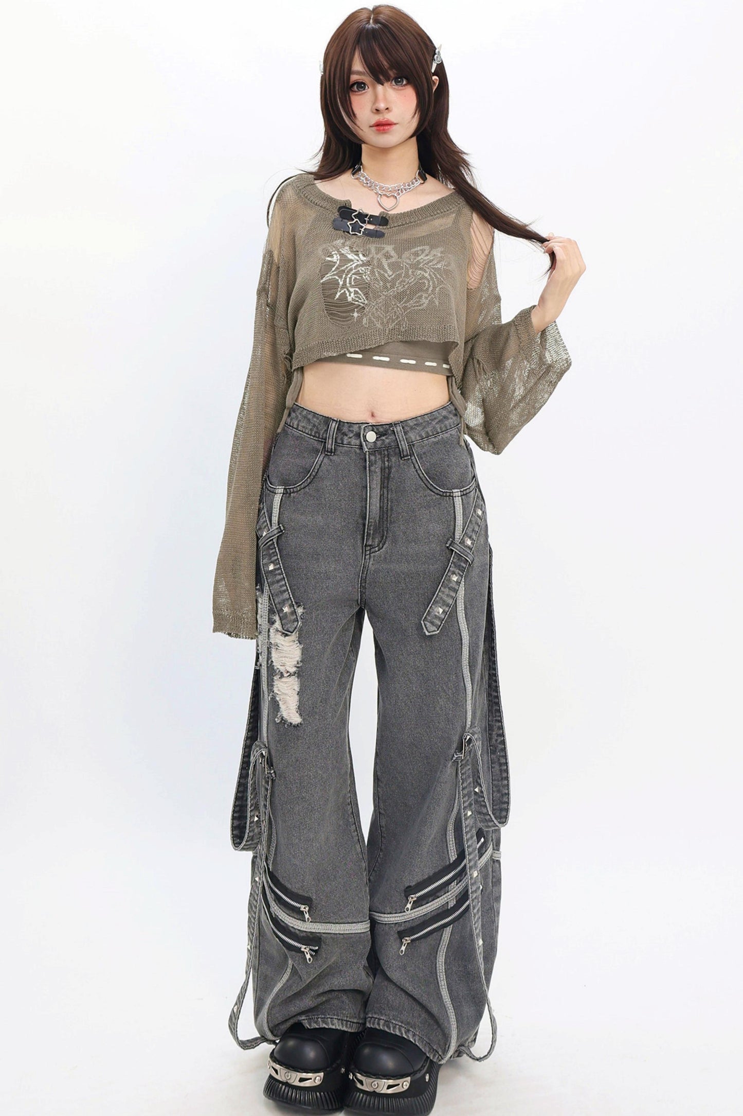 Decadent Punk Strap Denim Pants