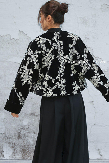 ベルベットカラーブロックタッセルジャケット