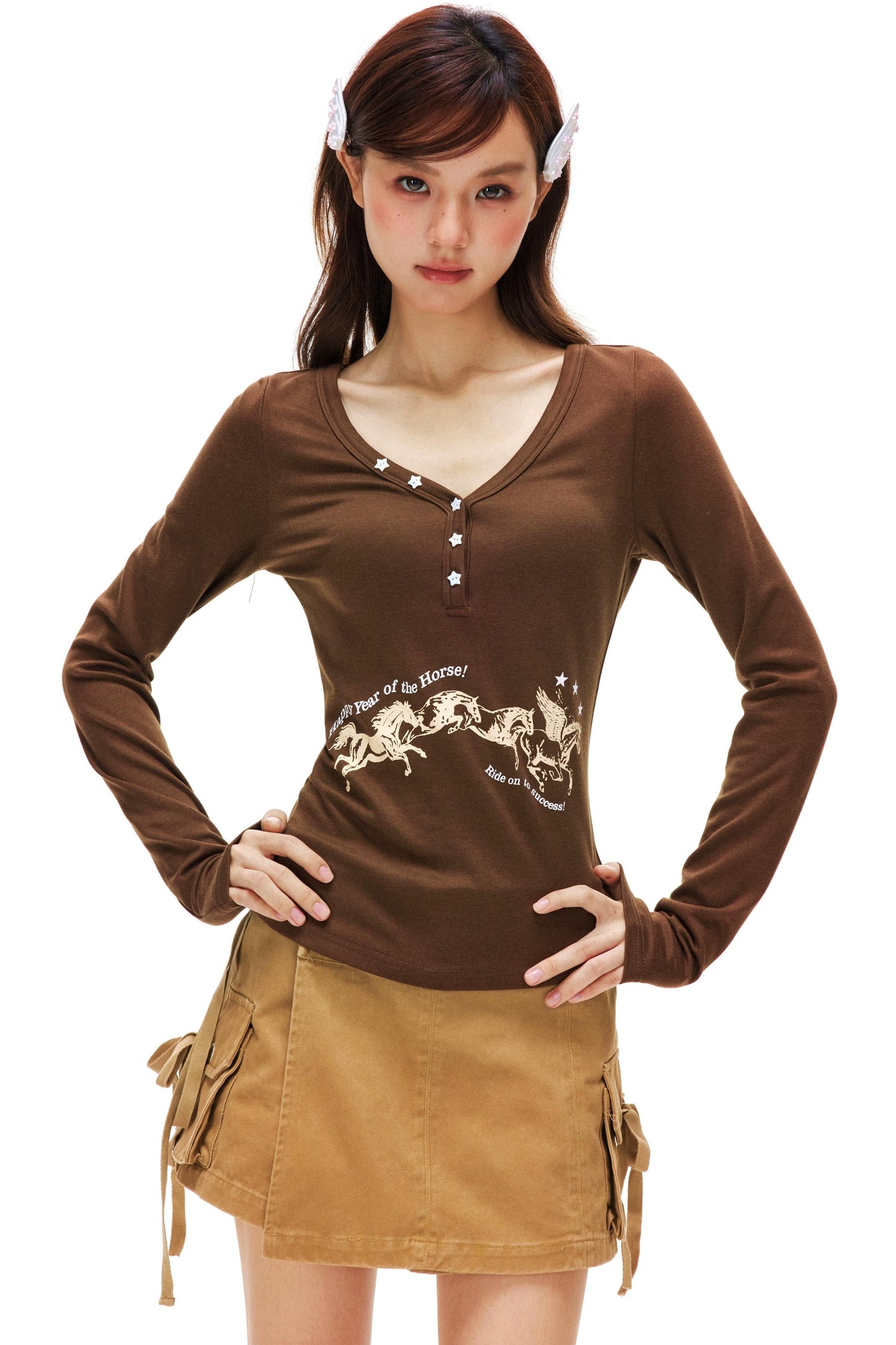 Happy Horse Design Star V-neck Top