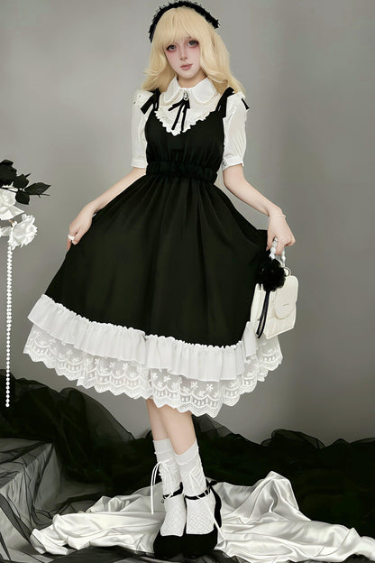 Monochromer Doll-Lolita-Jumperrock + Hemd mit Fliege