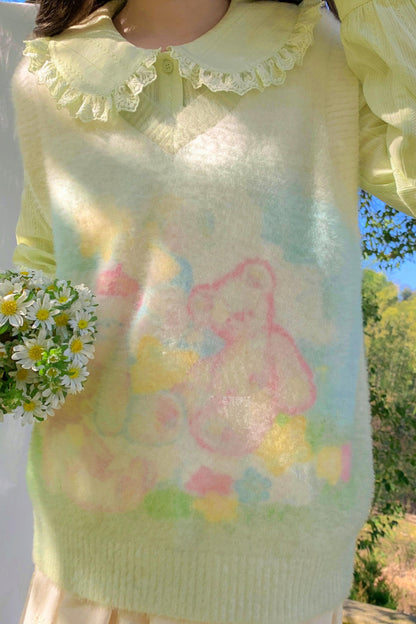 그라데이션 베어 니트 베스트 + 셔츠