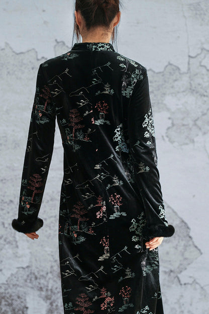 エンブロイダープラッシュチョンサムドレス