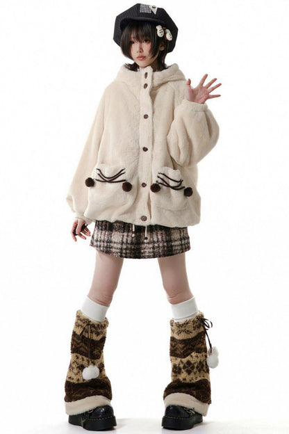 Plaid Skirt + Coat + Top + Leg Warmers