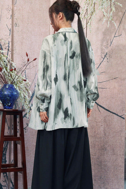 Gray Gradient Print Blouse + Easy Pants