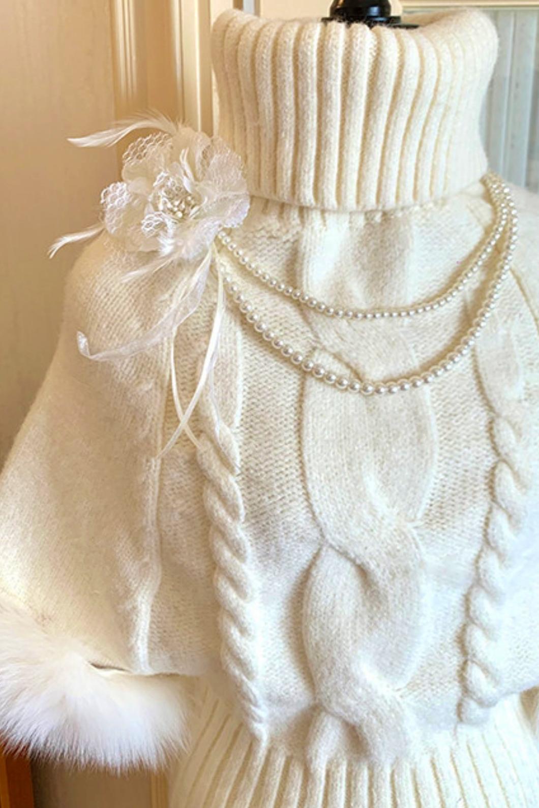 Fox Fur Trim Cape Sweater + Twisted Knit Bodycon Skirt