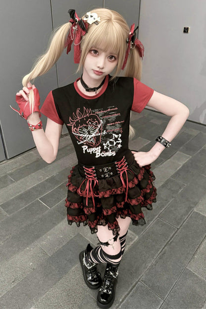 [Pre-Order] Subculture Dark Kawaii Punk T-Shirt + Skirt
