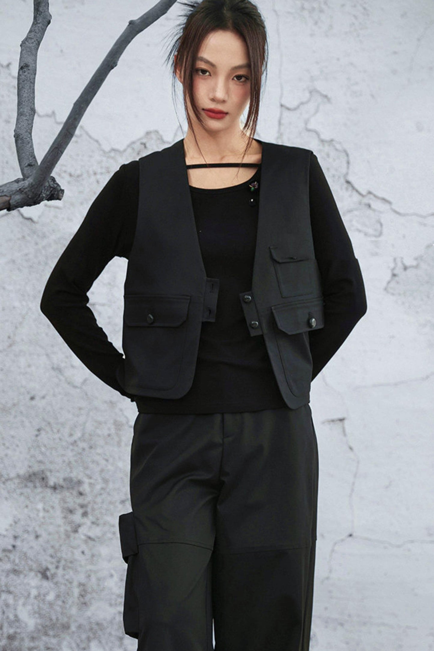 クリスタルボタンベルベットニットトップス