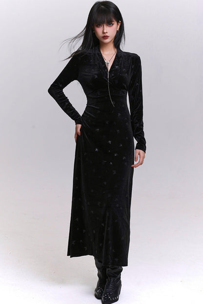 ブラックベルベットバタフライドレス