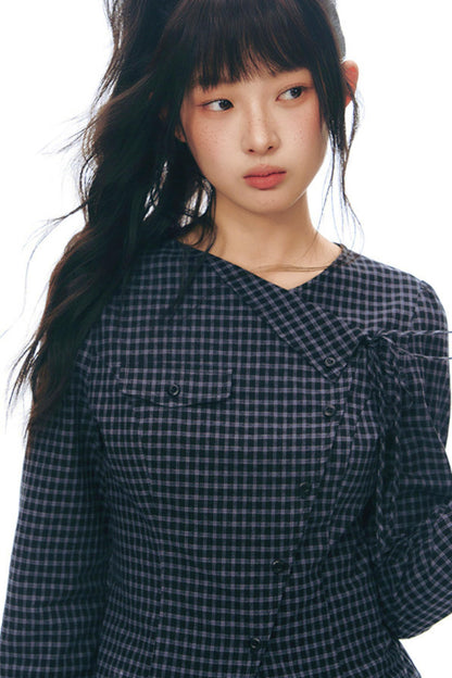 Y2Kリトルチェックドシャツ+スカート