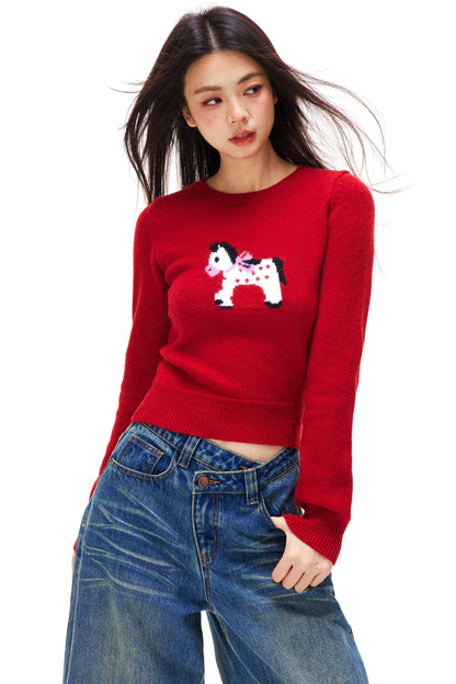 Little Horse Jacquard Sweater + Scarf