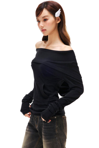 Off-Shoulder Slimming Hoodie Top
