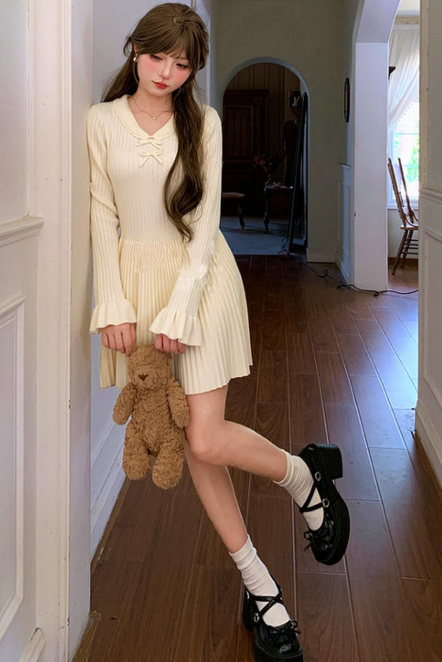 プリーツスイートニットドレス