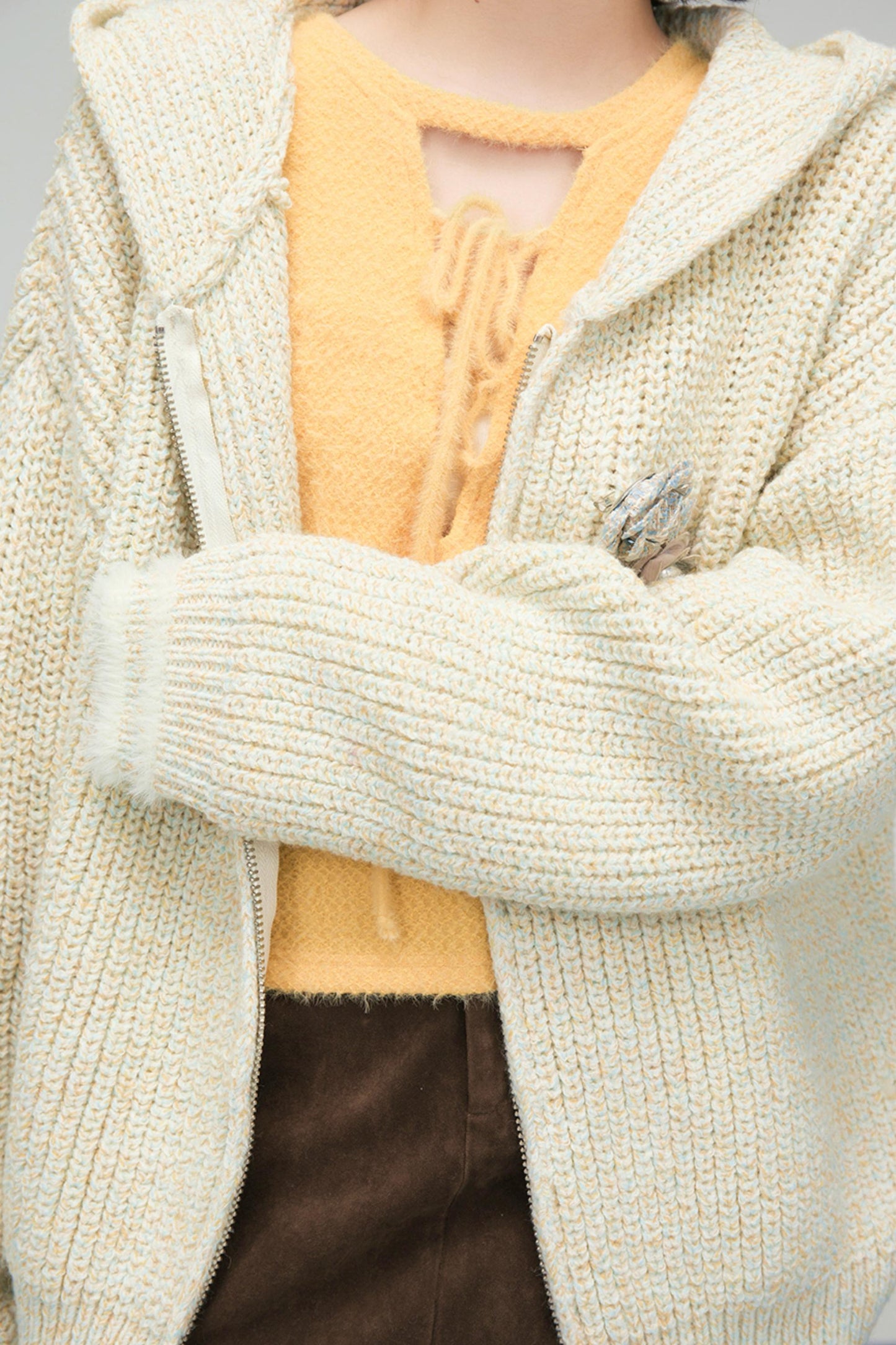アプリコットニットジッパーカーディガン