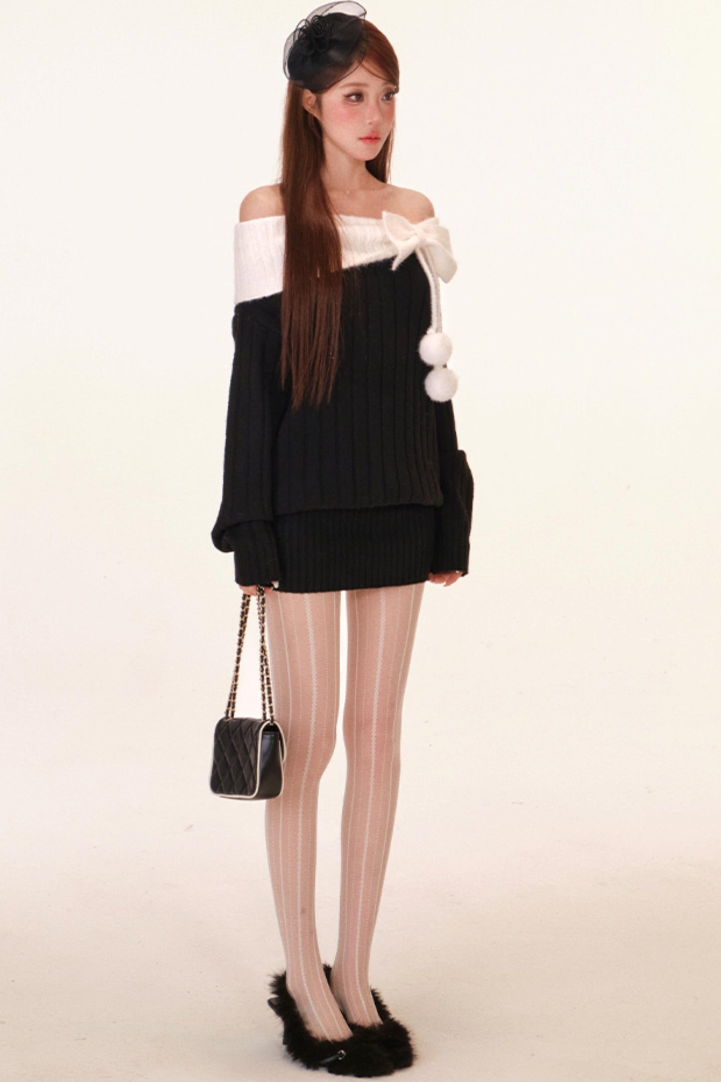 スノーボールベルベットオフショルダードレス