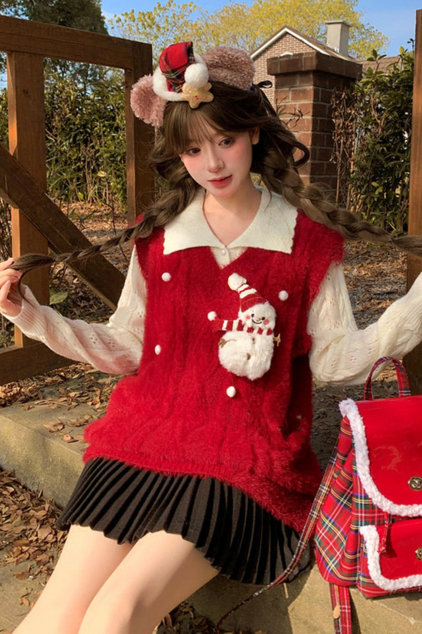 スイートスノーマンベスト+セーター