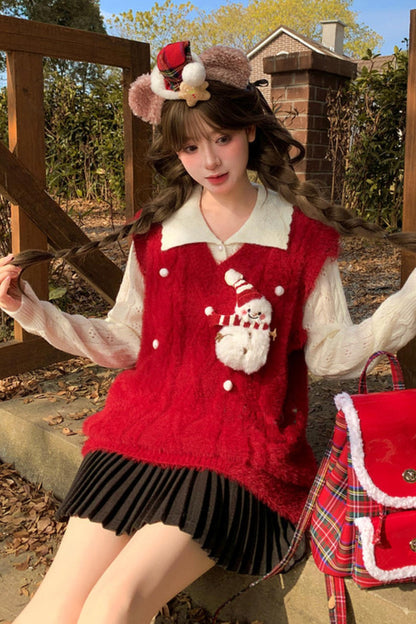 スイートスノーマンベスト+セーター