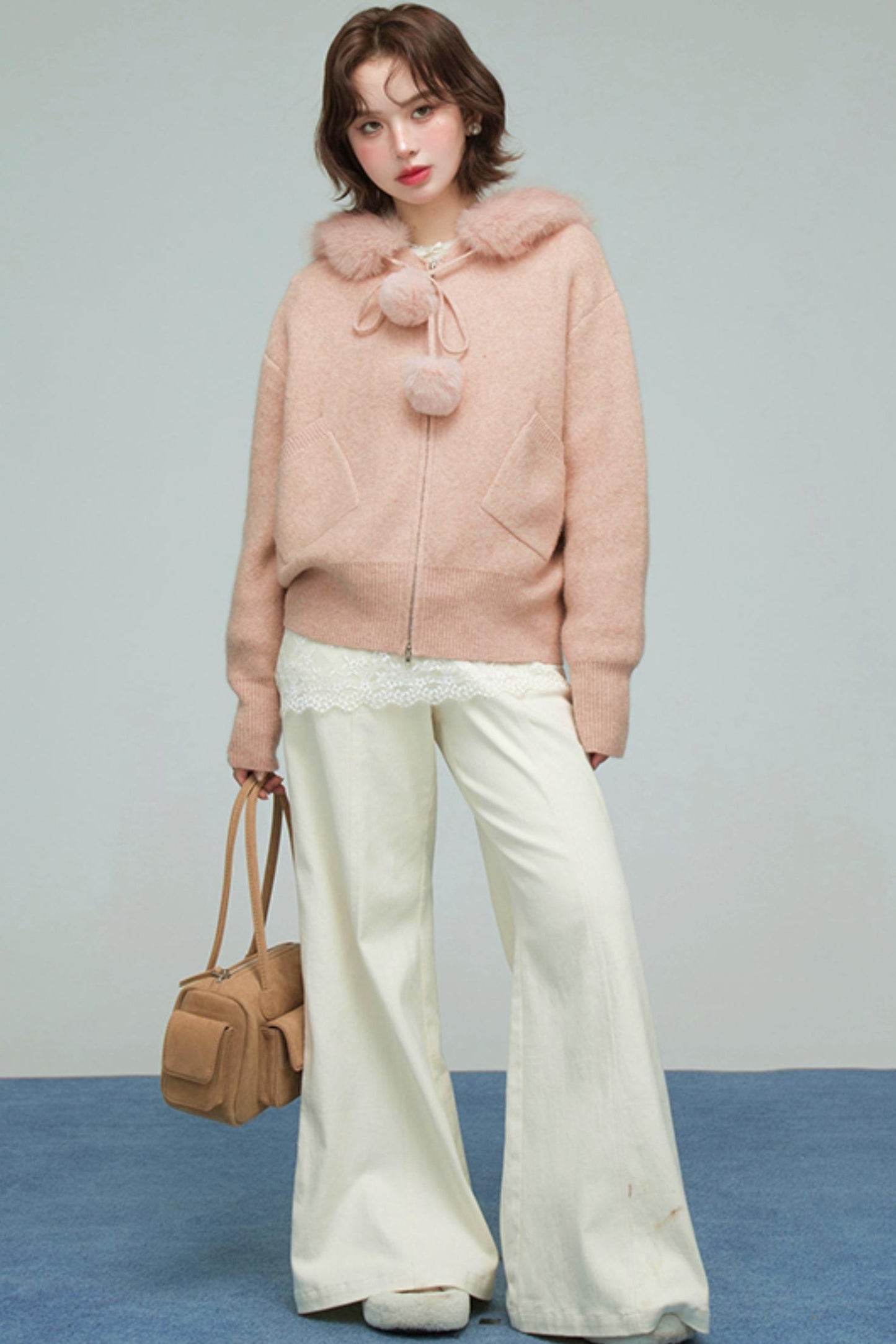 キャラメルファーカラーカーディガン