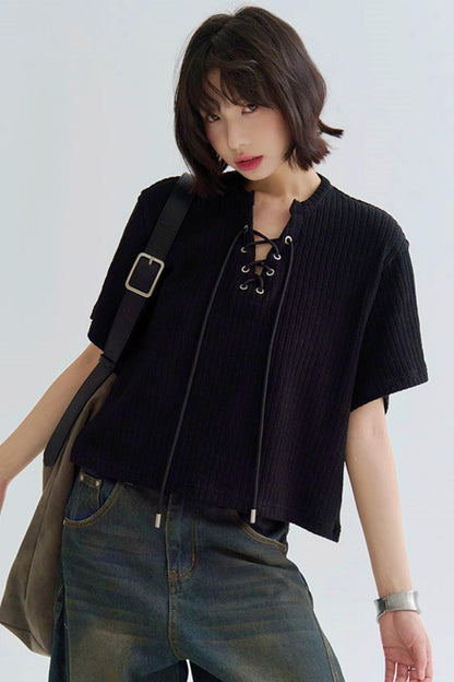 V-Neck Loose Fit Knit T-Shirt