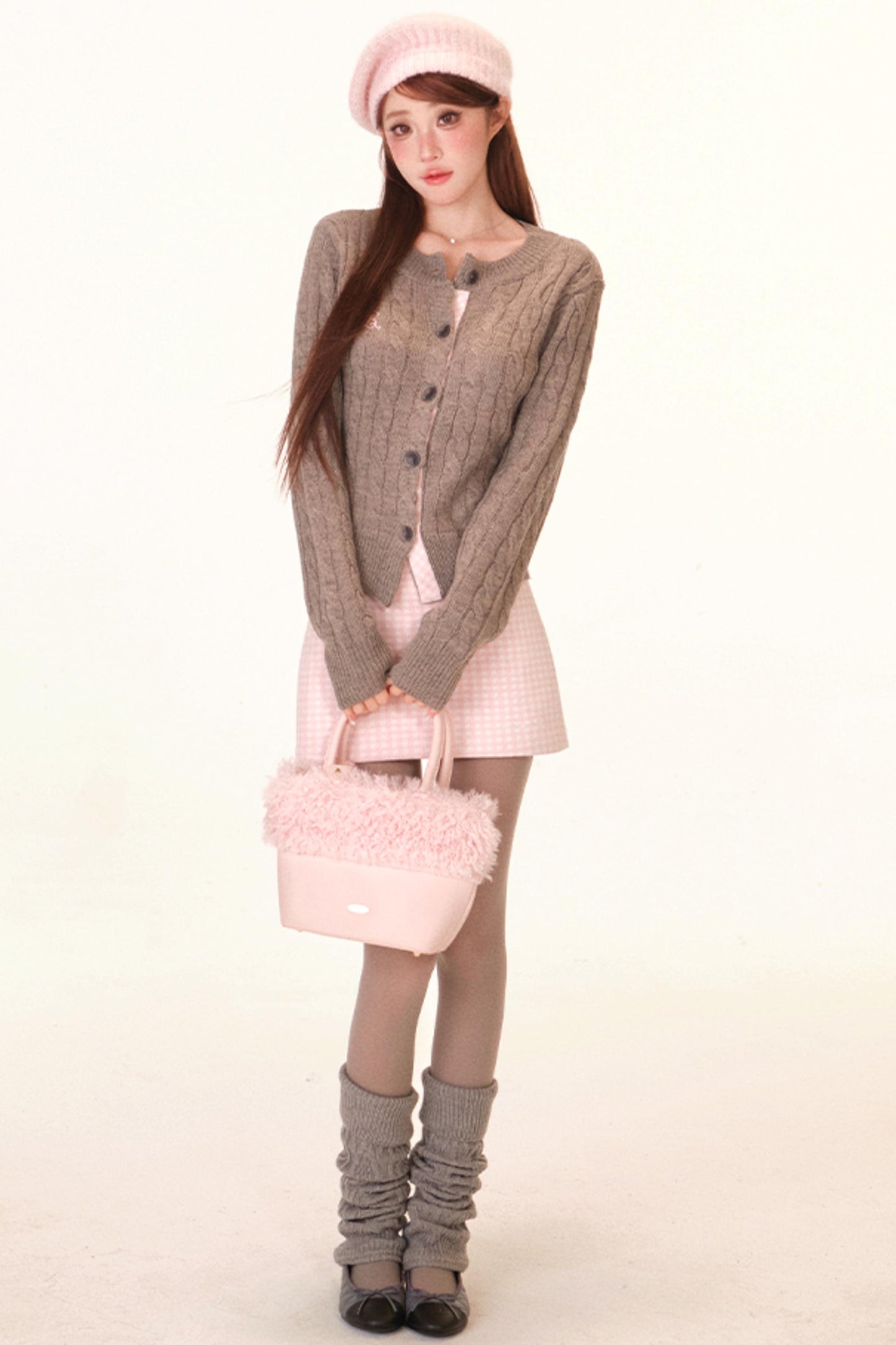 Plaid Wool Knit Cardigan + Skirt