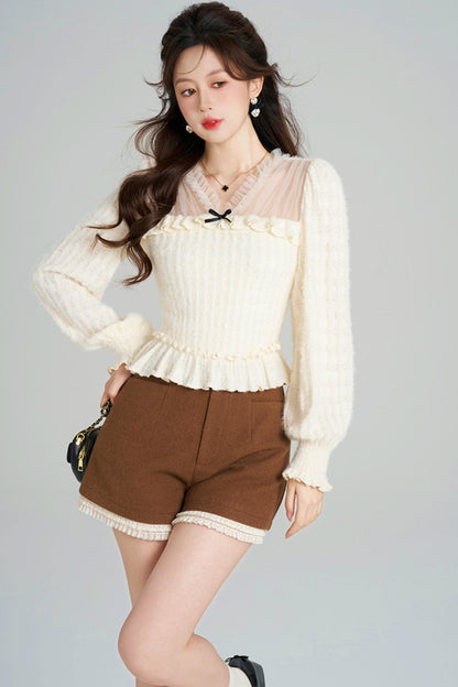 Unique Plush V-Neck Blouse