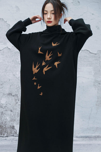 チャイニーズフリースラインフーデッドドレス