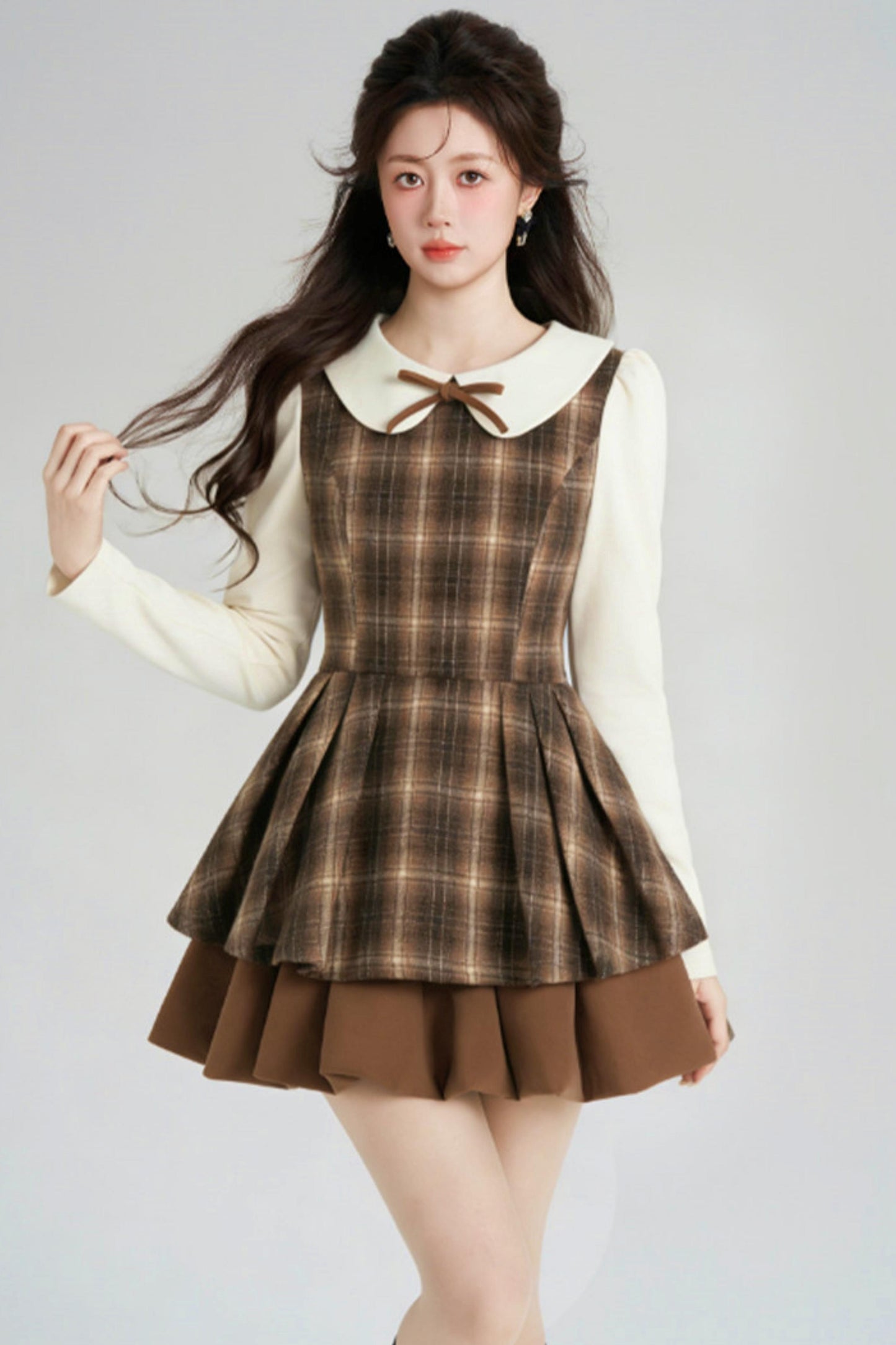 Khaki Plaid Bubble Dress
