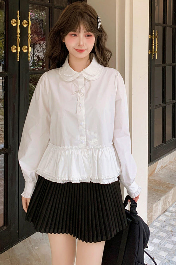 Double Layer Lace Doll Collar Blouse