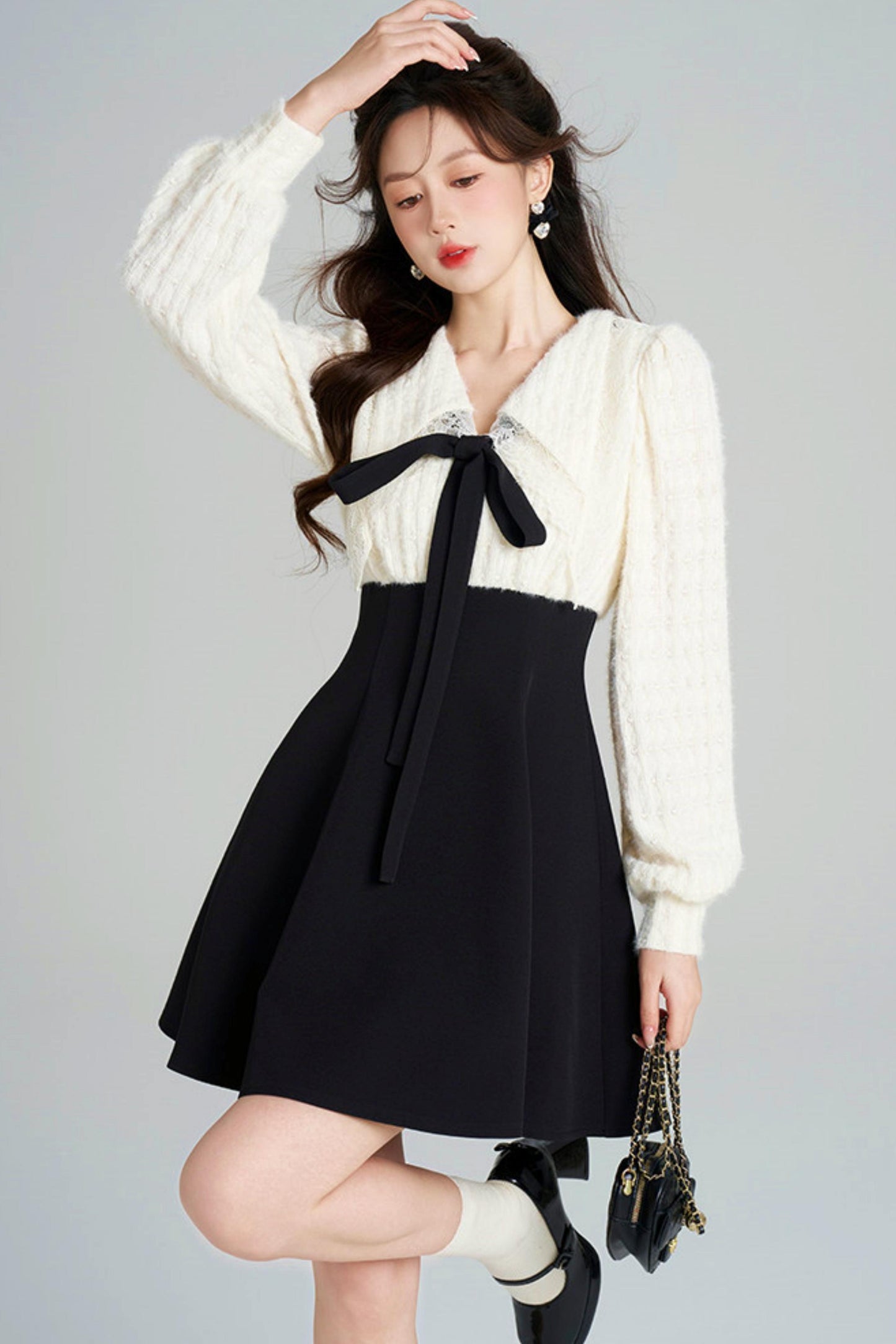 French Plush Patchwork Dress