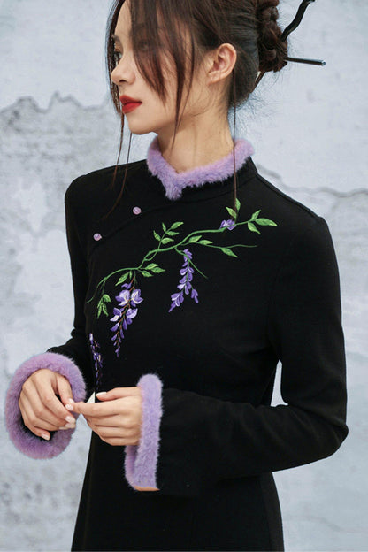 Wisteria Embroidery Knit Dress