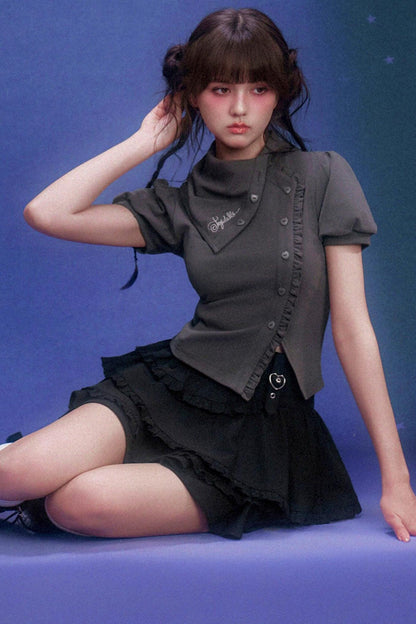 Dark-Kawaii-Oberteil mit Puffärmeln