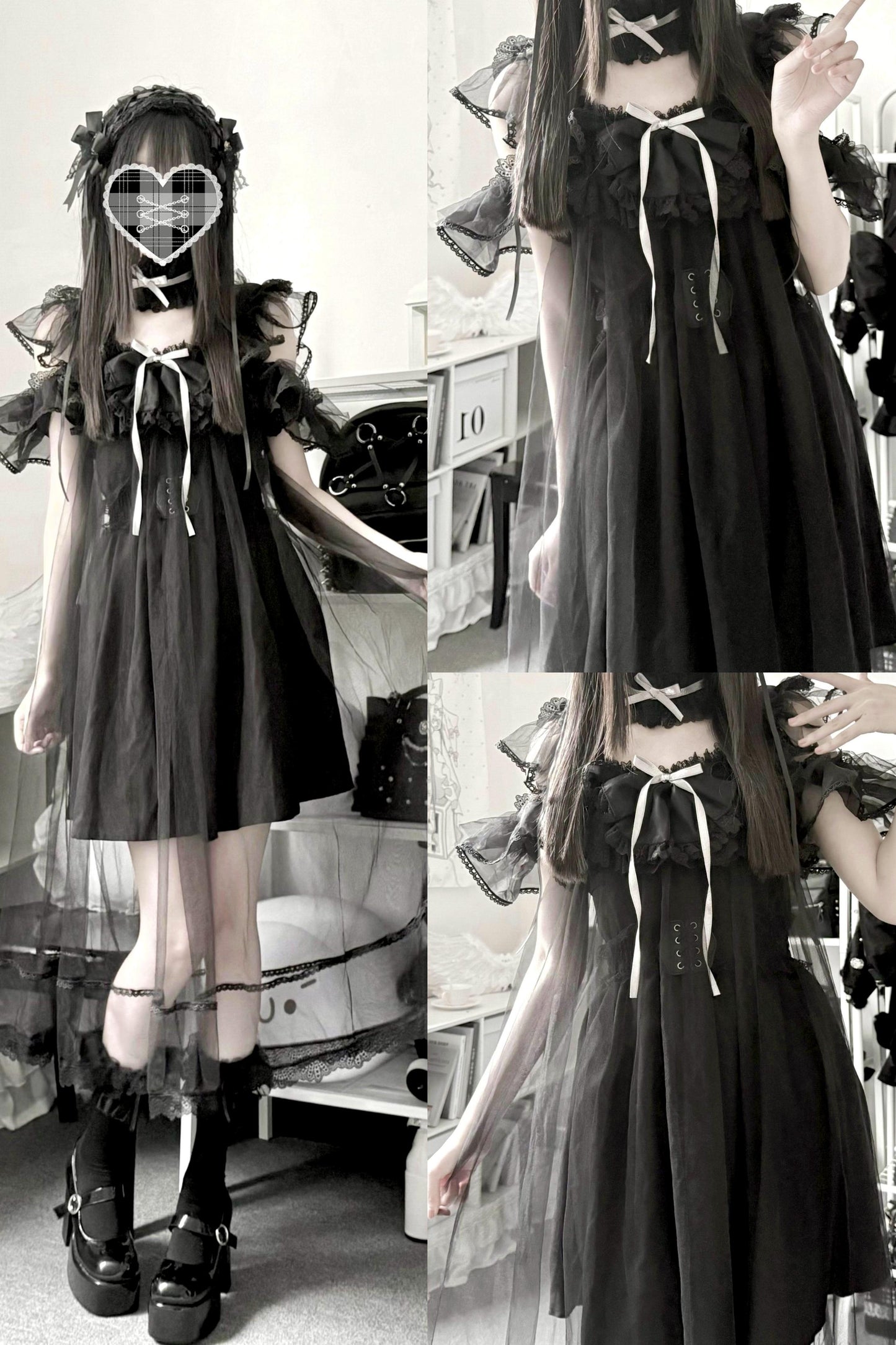 [Vorbestellartikel] Transparentes Trägertop + Schleier im Gothic-Doll-Stil
