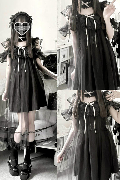 [Vorbestellartikel] Transparentes Trägertop + Schleier im Gothic-Doll-Stil