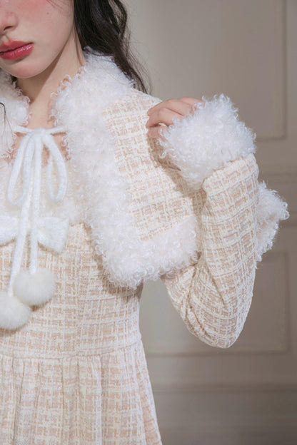 Vanilla Velvet Cape Dress