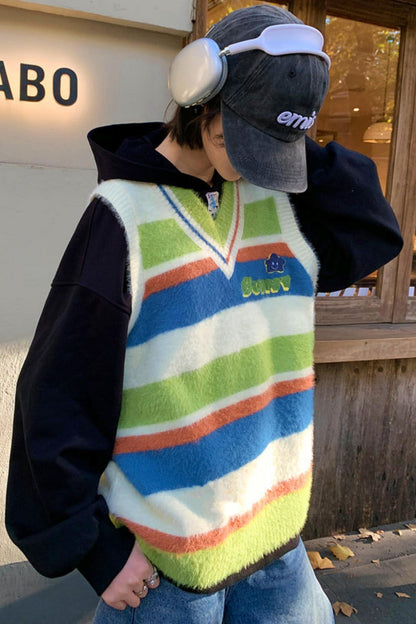 カラーブロックボーダーニットベスト